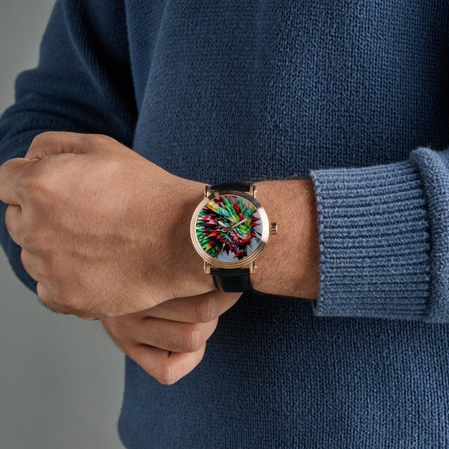 Relógio Dragão respirador de incêndio verde e vermelho (Pulso)