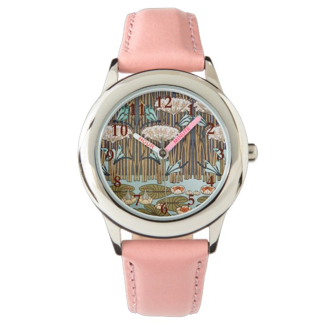 Relógio Dragões Água Lírios Marsh Art Nouveau (Frente)