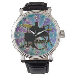 Relógio Drummer Musical e Blue Green Fractal Star Watch