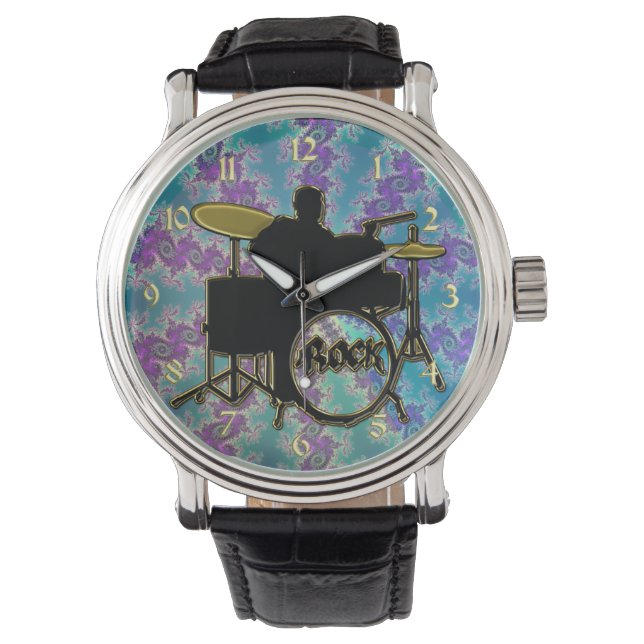 Relógio Drummer Musical e Blue Green Fractal Star Watch (Frente)