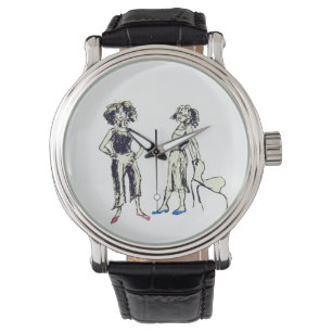 Relógio Duas mulheres retratadas com cabelo encaracolado