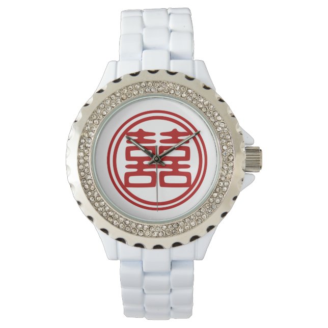 Relógio Dupla Felicidade Vermelha Escura - Redonda (Frente)