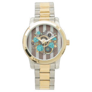 Relógio e Rosas de Turquesa em Striping