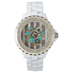 Relógio e Rosas de Turquesa em Striping