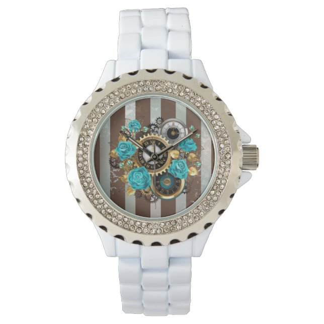 Relógio e Rosas de Turquesa em Striping (Frente)