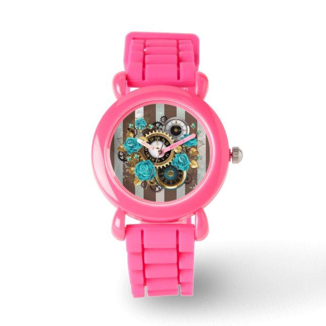 Relógio e Rosas de Turquesa em Striping (Frente)