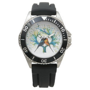Relógio E-Watch de aço inoxidável moderno com borracha pre