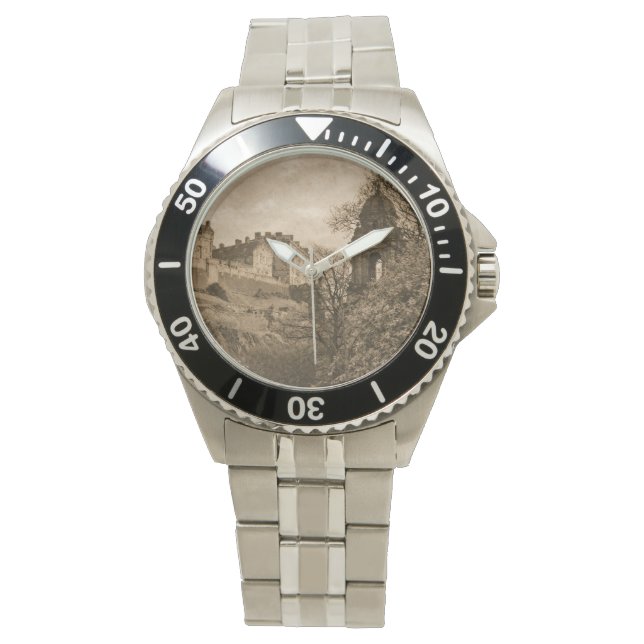 Relógio Edinburgh Castle Sepia Photograph (Frente)