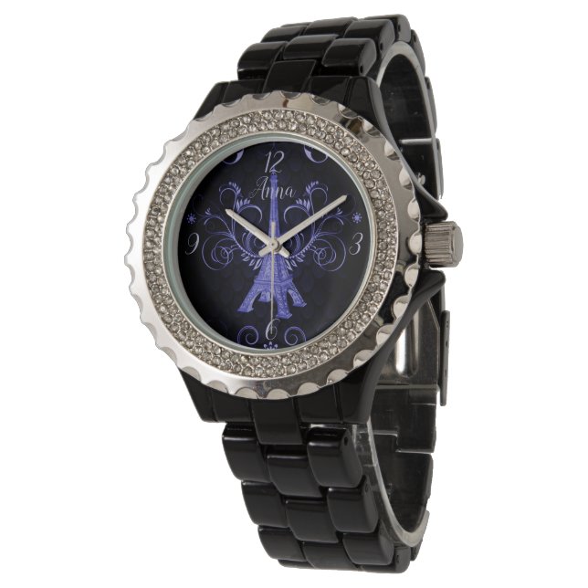 Relógio Eiffel Tower Purple Floral Swirings Watch (Angular)