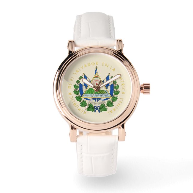 Relógio El Salvador Rosa Dourado White Leather Watch (Frente)