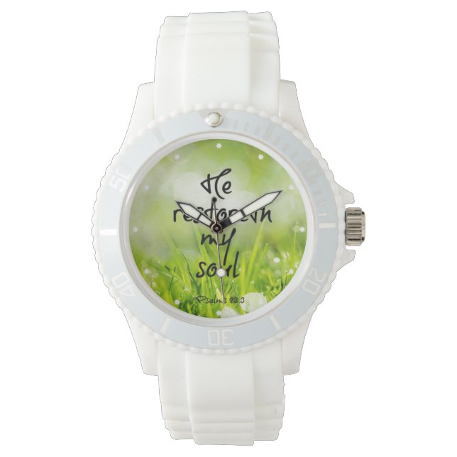 Relógio Ele restaura minha Bíblia de Alma Verse (Frente)