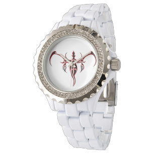 Relógio Elefante - Tatuagem Tribal - vermelha e preta