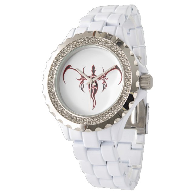 Relógio Elefante - Tatuagem Tribal - vermelha e preta (Angular)