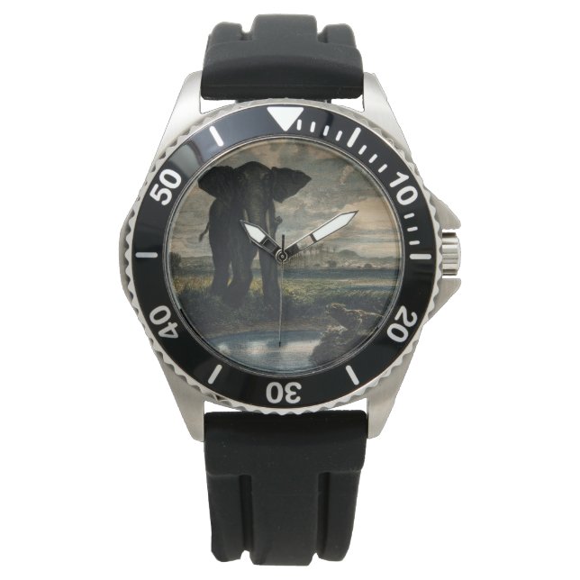 Relógio Elefantes e Pantera no Deserto Indiano (Frente)
