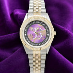 Relógio Elegant 33rd Amethyst Wedding Anniversary<br><div class="desc">Celebrate the 33rd amethyst wedding anniversary in style with this commemorative watch! Elegant lettering with gold-dusted hexagonal confetti on an amethyst background add a memorable touch for this special occasion and extraordinary milestone. Customize with couple's names, dates of marriage, and congratulatory messages. Design © W.H. Sim. See more at zazzle.com/expressionsoccasions...</div>