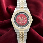 Relógio Elegant 36th Rose Wedding Anniversary Celebration<br><div class="desc">Celebrate the 36th rose wedding anniversary with this commemorative watch! Elegant lettering on a romantic red rose background add a memorable touch for this special occasion and extraordinary milestone. Customize with couple's names,  dates of marriage,  and congratulatory messages.

Design © W.H. Sim. See more at zazzle.com/expressionsoccasions</div>