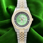 Relógio Elegant 38th Emerald Wedding Anniversary<br><div class="desc">Celebrate the 38th emerald wedding anniversary with this commemorative watch! Elegant lettering with hexagonal confetti on an emerald green background add a memorable touch for this special occasion and extraordinary milestone. Customize with couple's names,  dates of marriage,  and congratulatory messages.

Design © W.H. Sim. See more at zazzle.com/expressionsoccasions</div>