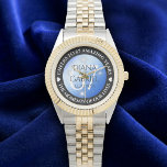 Relógio Elegant 67th Star Sapphire Wedding Anniversary<br><div class="desc">Celebrate the 67th star sapphire wedding anniversary with this commemorative watch! Elegant lettering with stylized stars twinkling on a sapphire blue background add a memorable touch for this special occasion and extraordinary milestone. Customize with couple's names, dates of marriage, and congratulatory messages. Design © W.H. Sim. See more at zazzle.com/expressionsoccasions...</div>