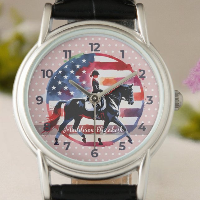 Relógio Elegant Dressage Rider  (Customize sophisticated equestrian designs with names, initials, or special messages!)