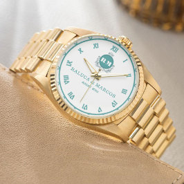 Relógio Elegant Floral Initials Wristwatch for Weddings 