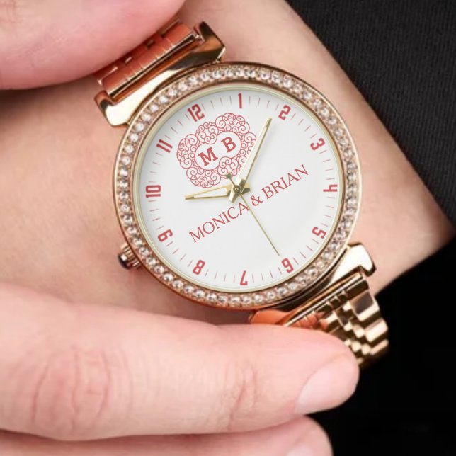 Relógio Elegant Floral Monogram Couple’s Name  (Criador carregado)