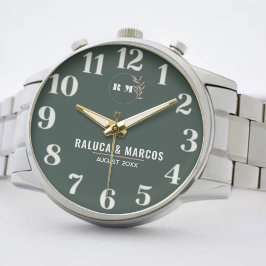 Relógio Elegant Floral Personalized  Monogram Couples name