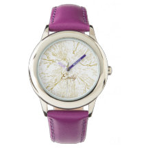 Elegant Gold Floral Purple Leather Personalized
