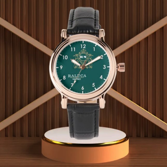 Relógio Elegant Gold Personalized Emerald Green Dial – Cus (Criador carregado)