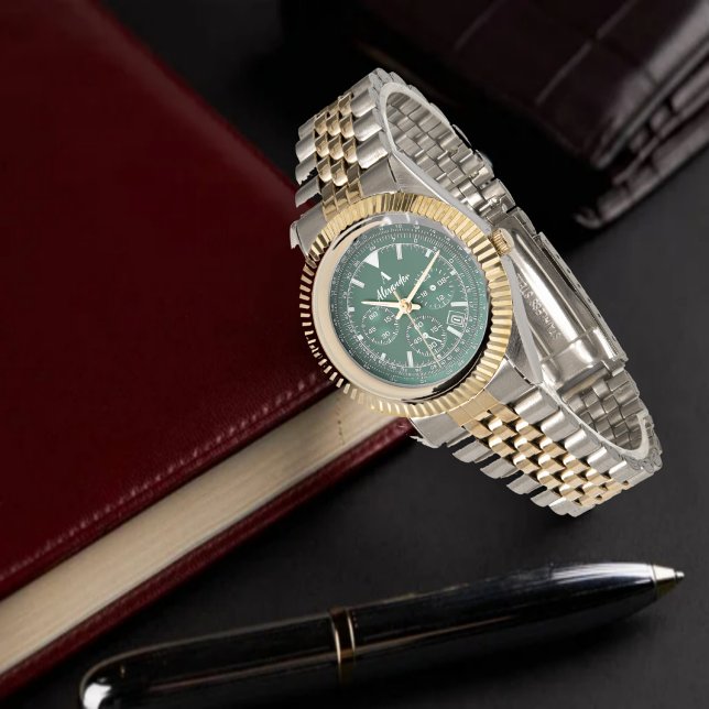 Relógio Elegant Green Dial Chronograph Watch with Black Le (Criador carregado)