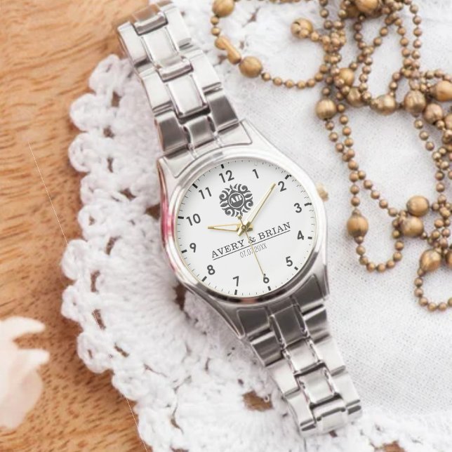 Relógio Elegant Luxury  Monogram Letters Couple's Names (Criador carregado)