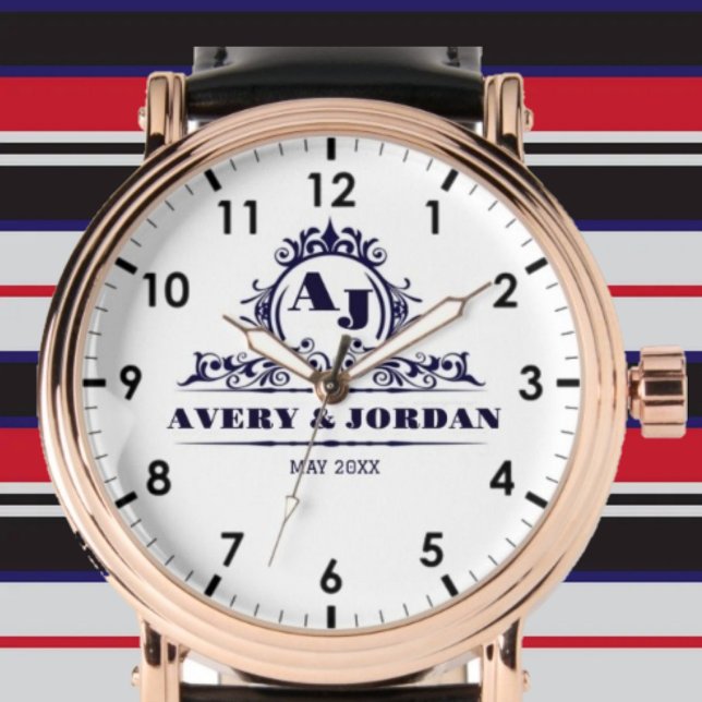 Relógio Elegant monogram calligraphy  wedding couples (Criador carregado)