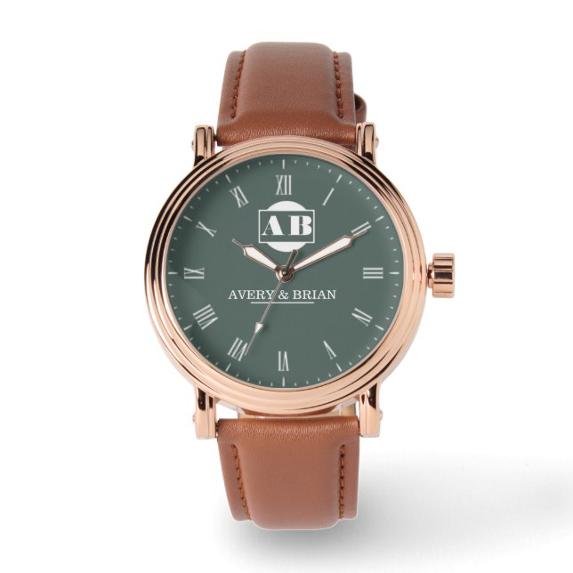 Relógio  Elegant Monogram Personalized Wedding Anniversary (Frente)