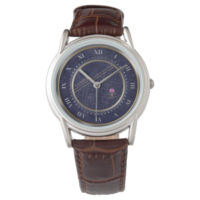 Relógio Elegant Navy Blue Dial Roman Numerals Custom Watch (Frente)