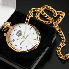 Relógio Elegant Personalized White & Black Monogram custom