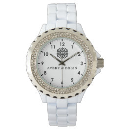 Relógio Elegant Personalized White & Black Monogram custom