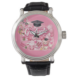 Relógio Elegant Pink Floral Graduation Party watch