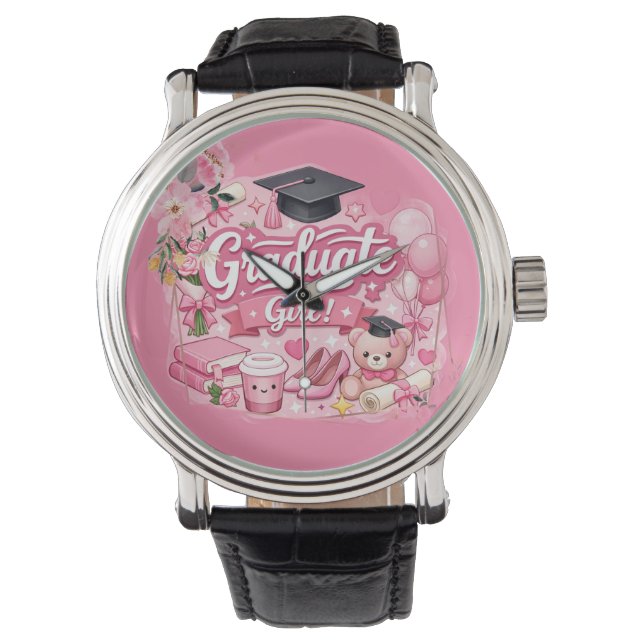 Relógio Elegant Pink Floral Graduation Party watch (Frente)
