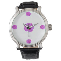 Elegant Pink Rose Stained Glass Wristwatch -
