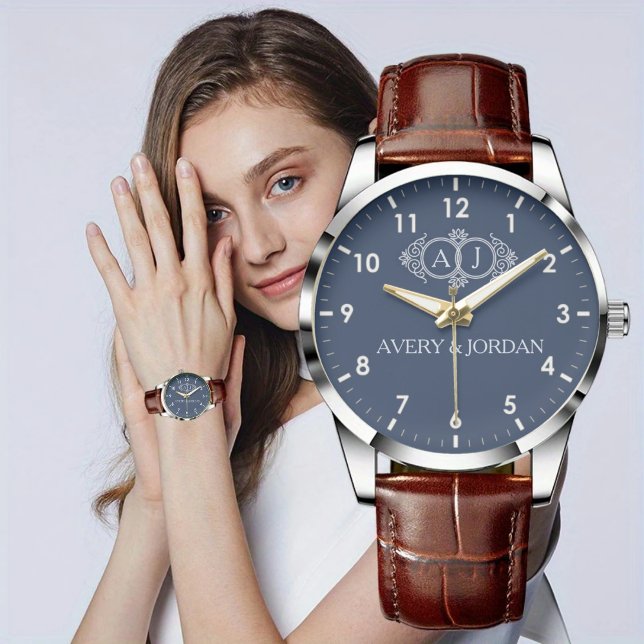 Relógio Elegant typography custom name Monogram Couple  (Criador carregado)