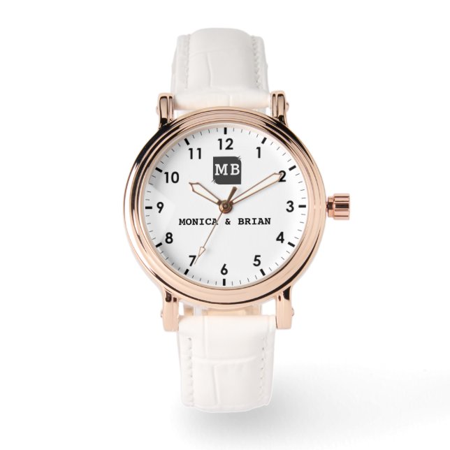 Relógio Elegant Vintage Floral Monogram couple names (Frente)