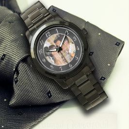 Relógio Elegante Black and Silver Weding Photo Watch