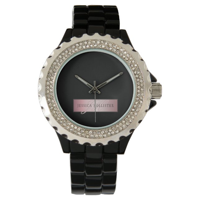 Relógio Elegante Blush Faux Rosa Dourado | Nome e Iniciais (Frente)