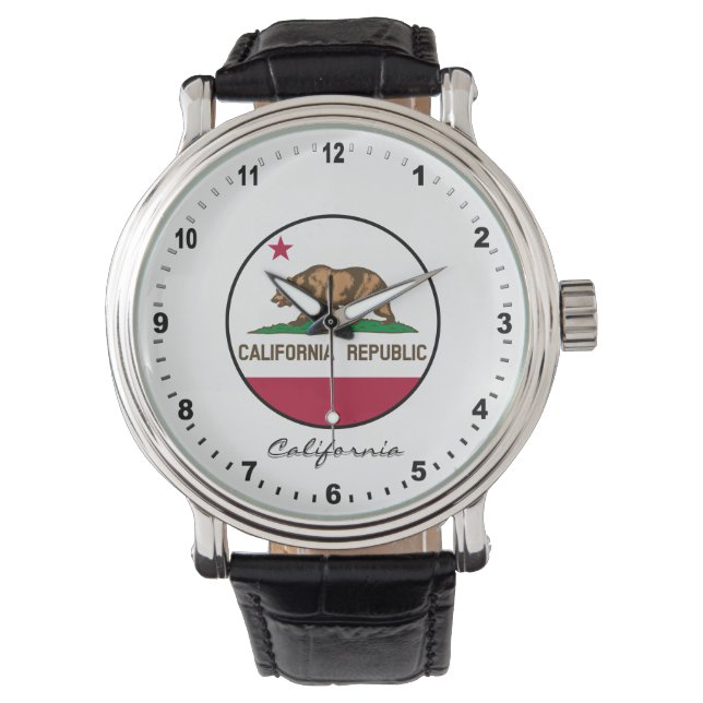 Relógio Elegante California Watch & California Flag / EUA (Frente)