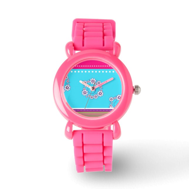 Relógio Elegante de Design de Flor Roxo (Frente)