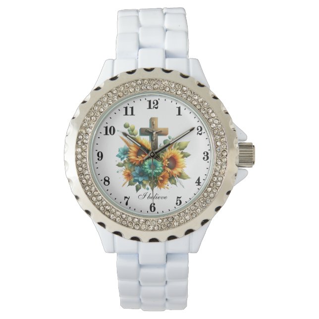 Relógio Elegante Eu Acredito Cruzado Religioso (Frente)