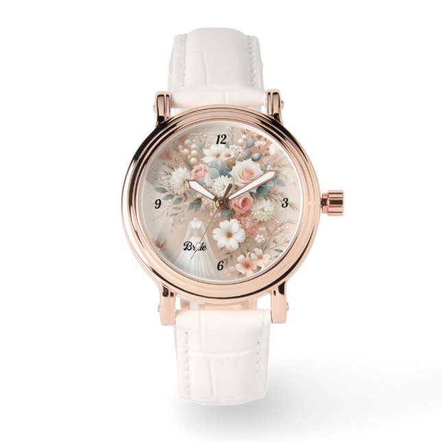 Relógio Elegante Floral Bride Watch com acentos Dourados d (Frente)