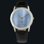 Relógio Elegante Monograma Azul Bruto<br><div class="desc">Relógio de metal azul esfregado,  monograma e elegante personalizado.</div>