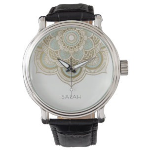 Relógio Elegante Ornamentado Dourado Turquesa Teal Turques