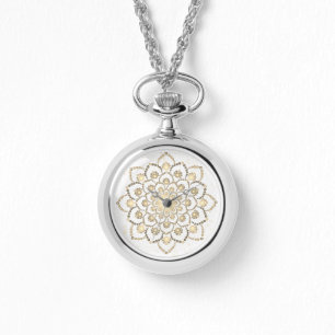 Relógio Elegante Ouro e White Dot Mandala