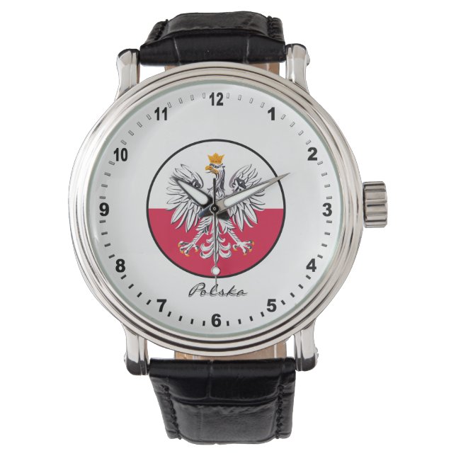 Relógio Elegante Polônia Watch & Polonês Flag / Polska (Frente)